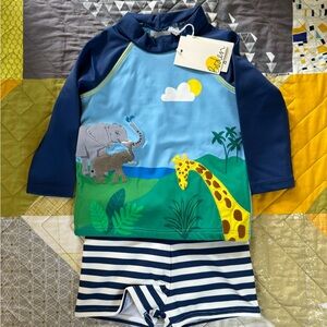 Mini Boden Jungle Rashguard Swim Set